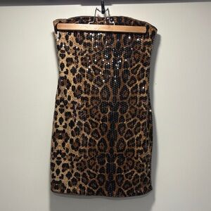 Leopard Print Sequin Mini Dress